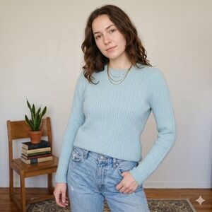 Vintage Y2K Prive‎ Cashmere Sweater Womens Medium Light Blue Cable Knit Luxury